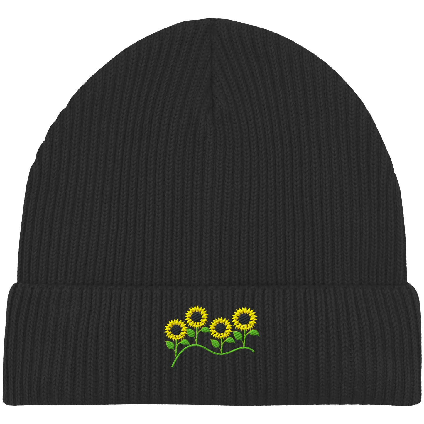 Sunflower Embroidery - Organic Fisherman Beanie