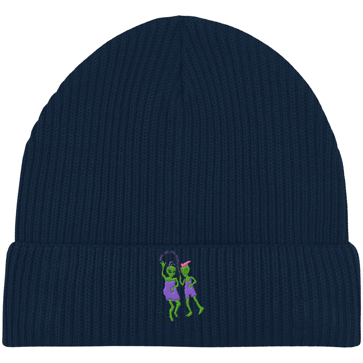Dancing Aliens Embroidery - Organic Fisherman Beanie