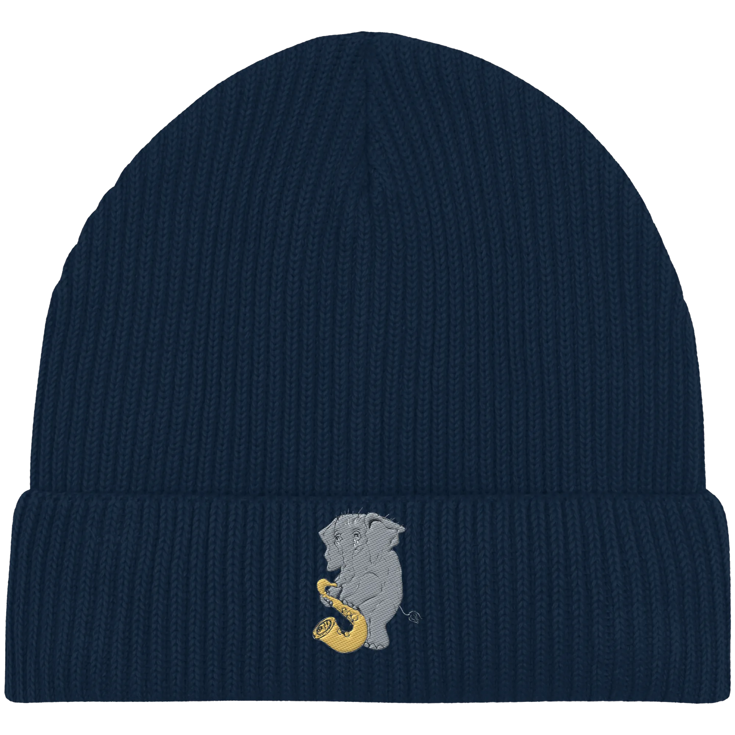 A sad Elephant Embroidery - Organic Fisherman Beanie
