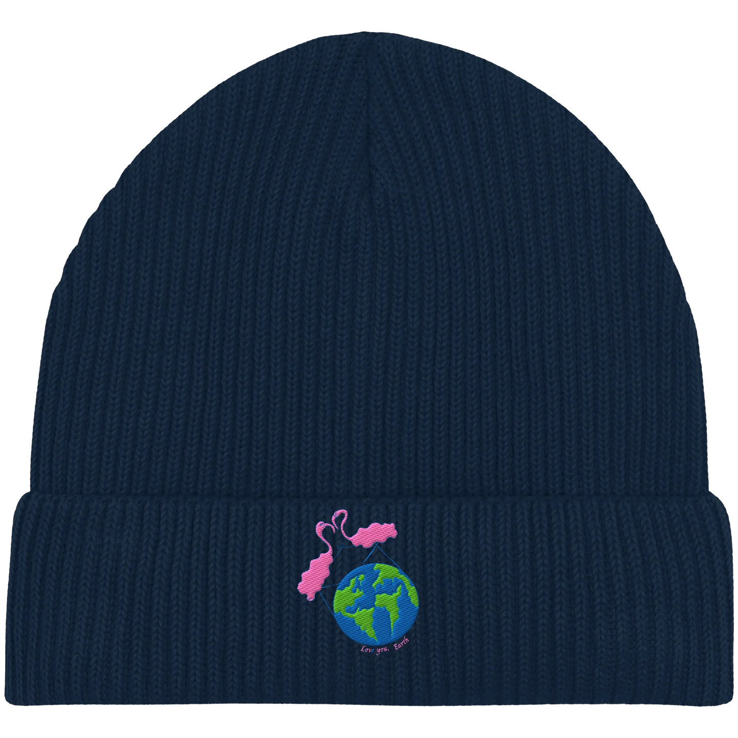Love you Earth/ Embroidery - Organic Fisherman Beanie
