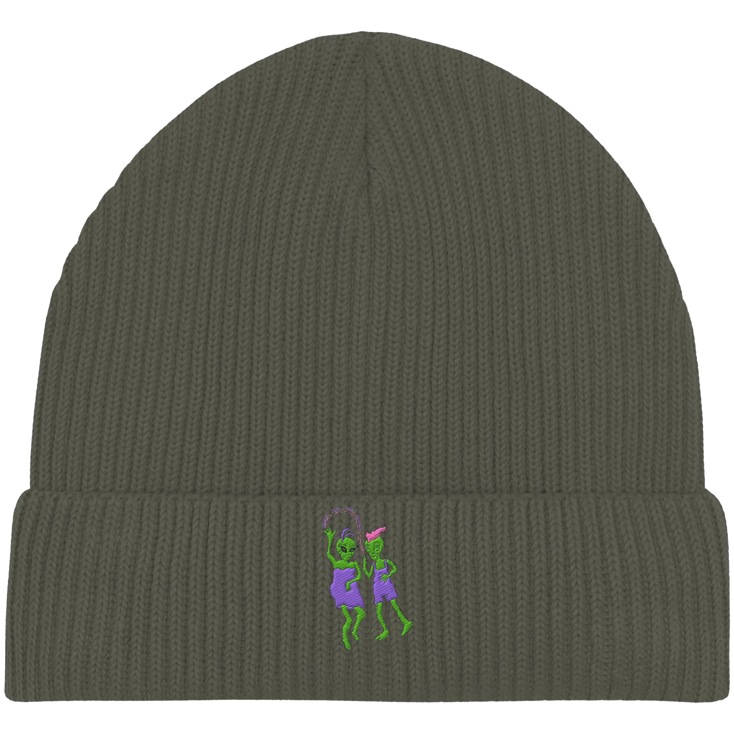 Dancing Aliens Embroidery - Organic Fisherman Beanie
