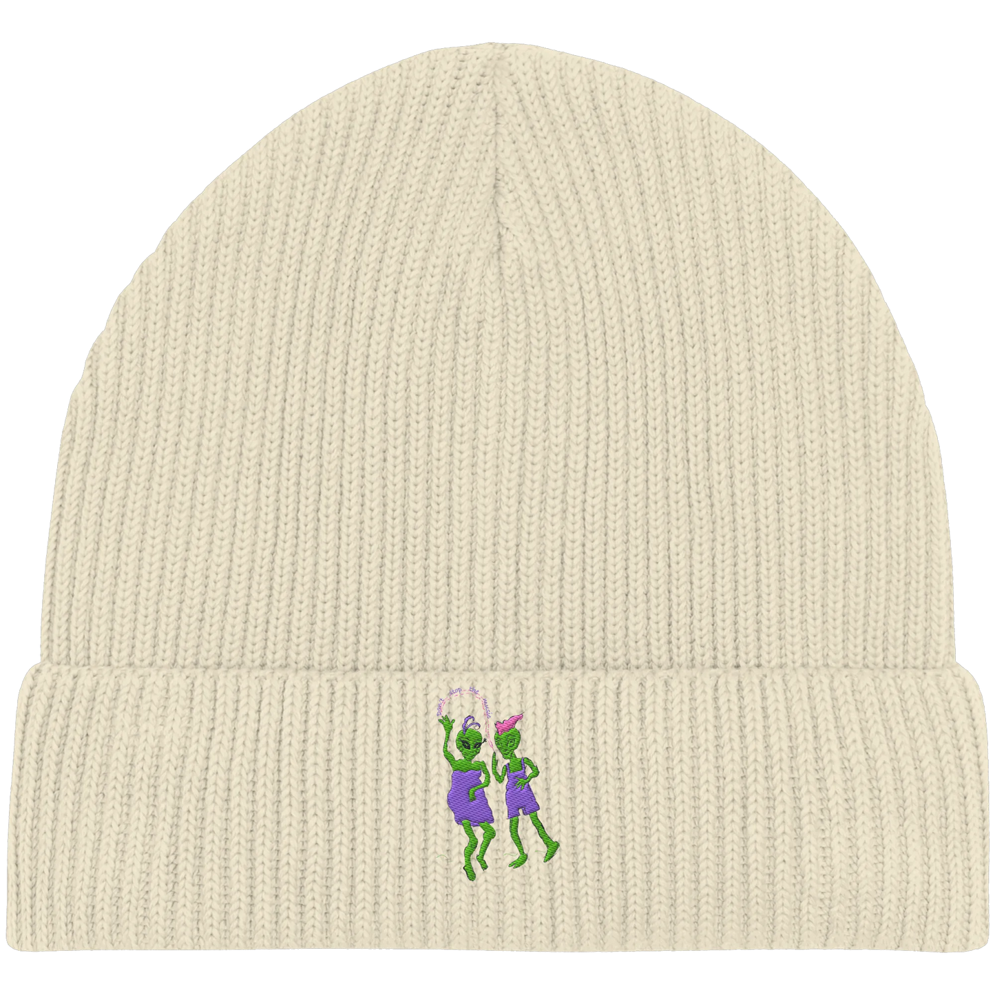 Dancing Aliens Embroidery - Organic Fisherman Beanie