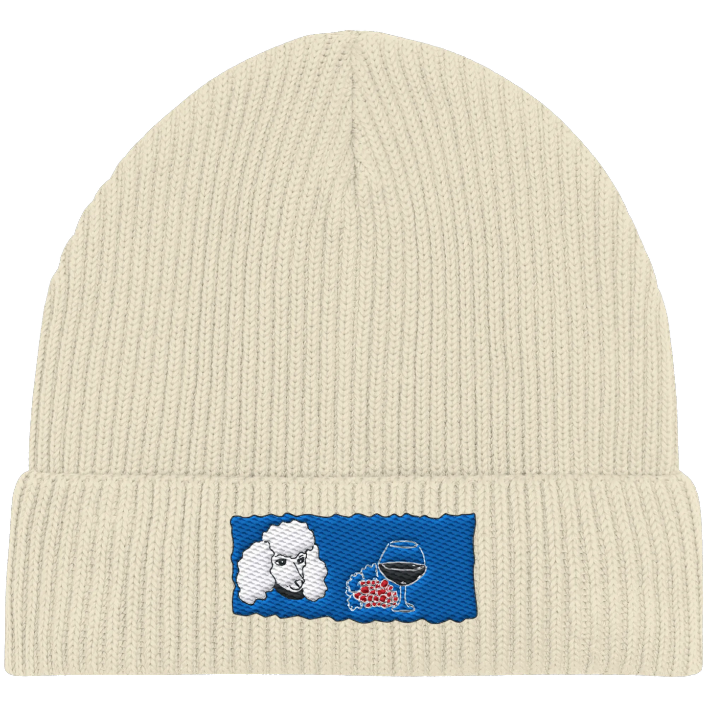 Wine Dog Embroidery - Organic Fisherman Beanie