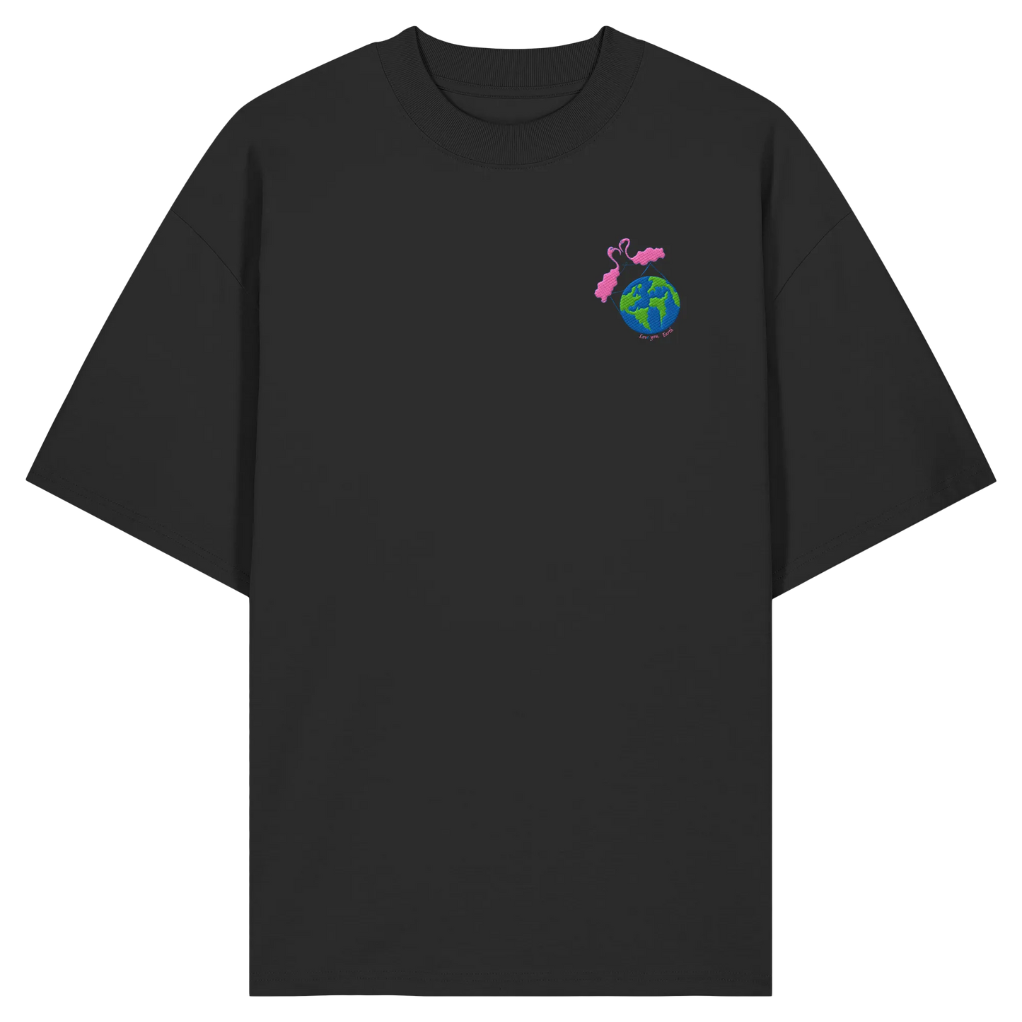 Love you Earth/ Embroidery - Organic Oversize Shirt (Stick)
