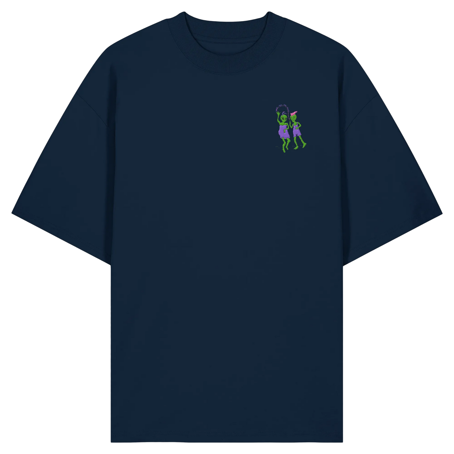 Dancing Aliens Embroidery - Organic Oversize Shirt (Stick)