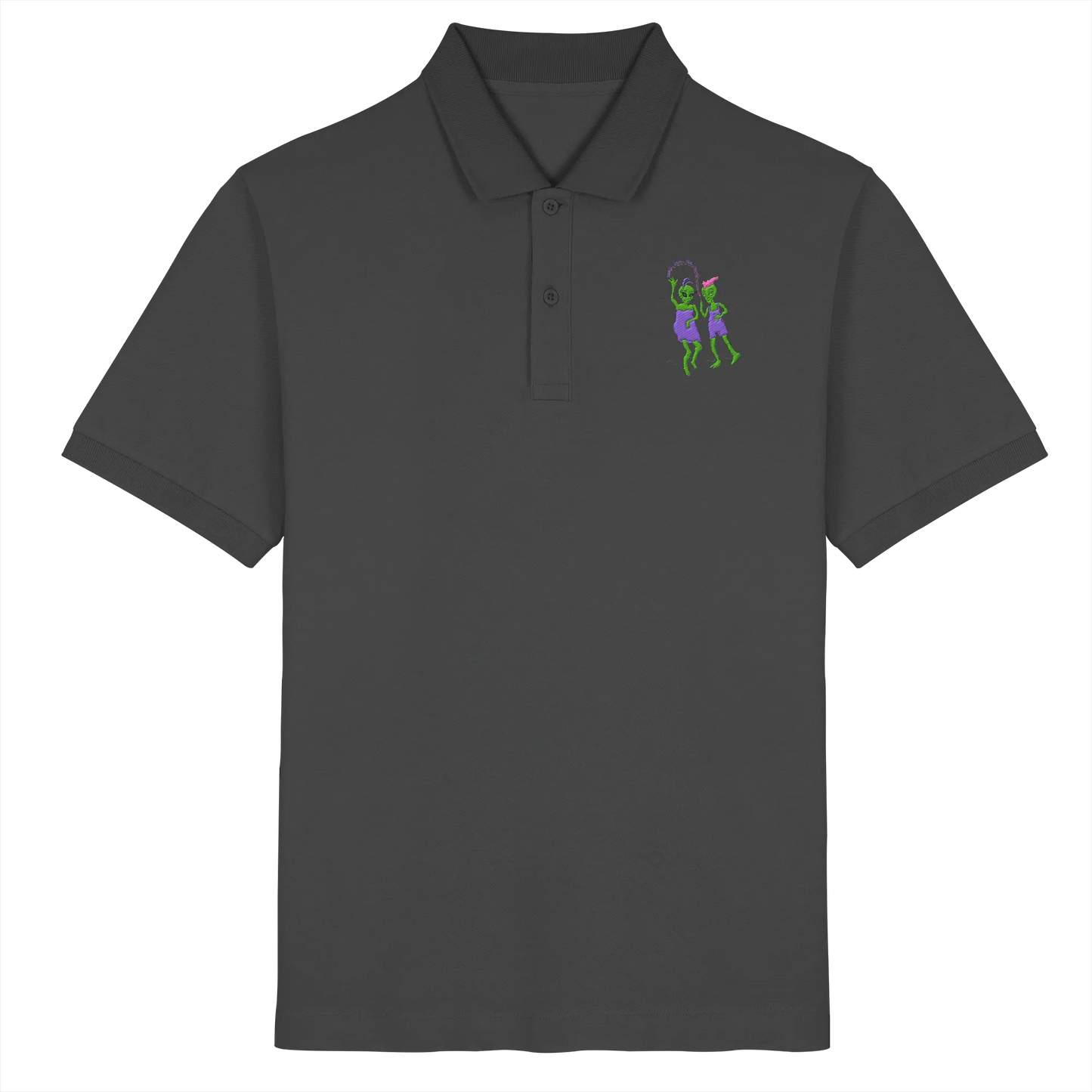Dancing Aliens Embroidery - Organic Poloshirt (Stick)