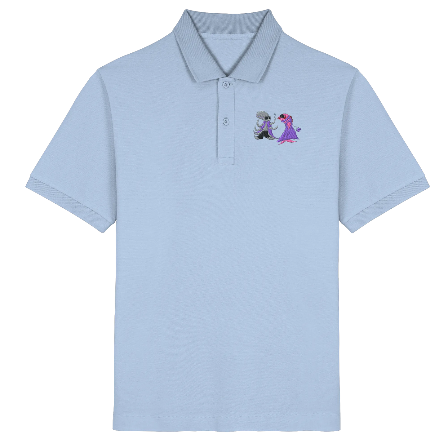 Octo and Fishy embroidery - Organic Poloshirt (Stick)