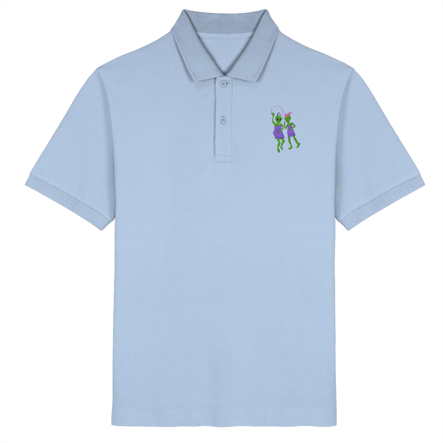 Dancing Aliens Embroidery - Organic Poloshirt (Stick)