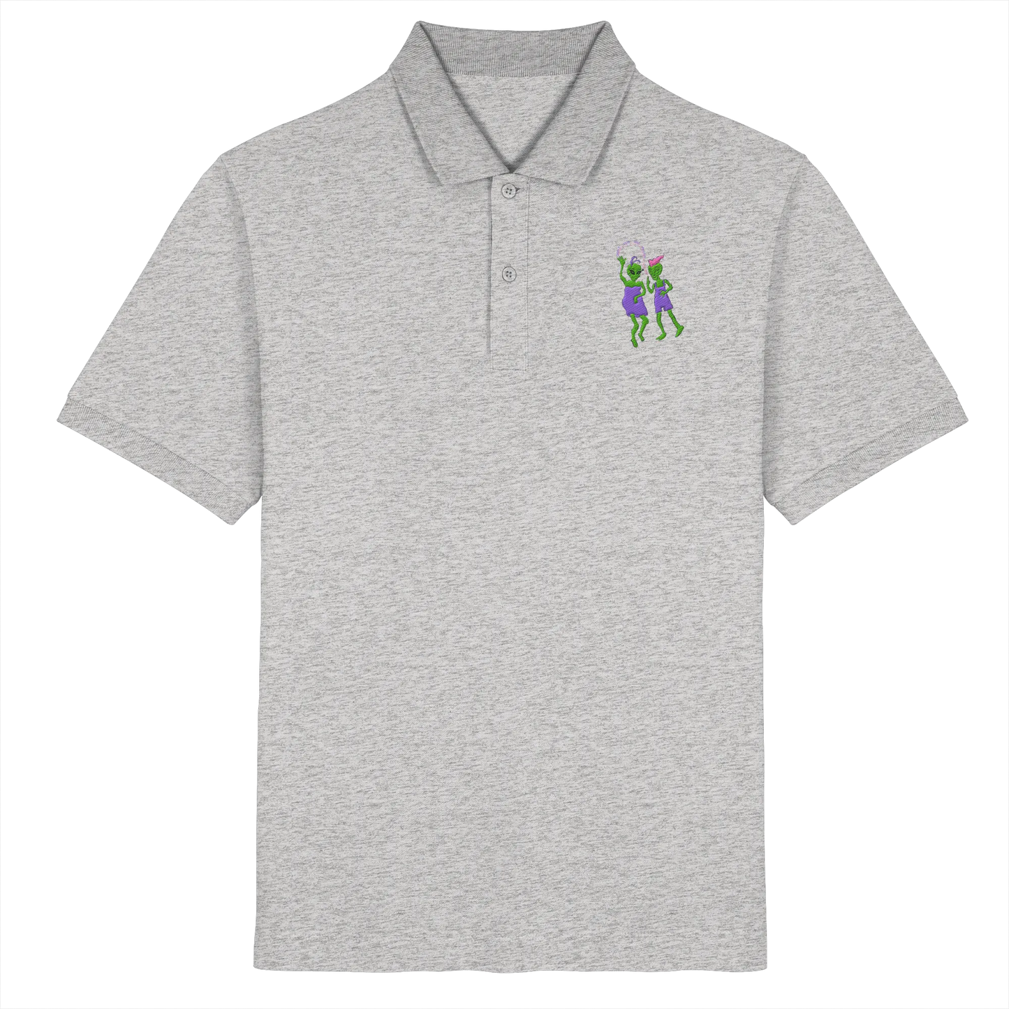 Dancing Aliens Embroidery - Organic Poloshirt (Stick)