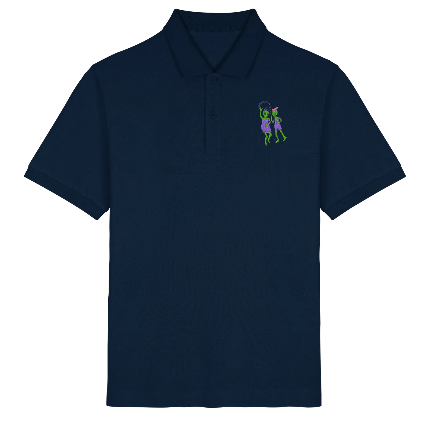 Dancing Aliens Embroidery - Organic Poloshirt (Stick)