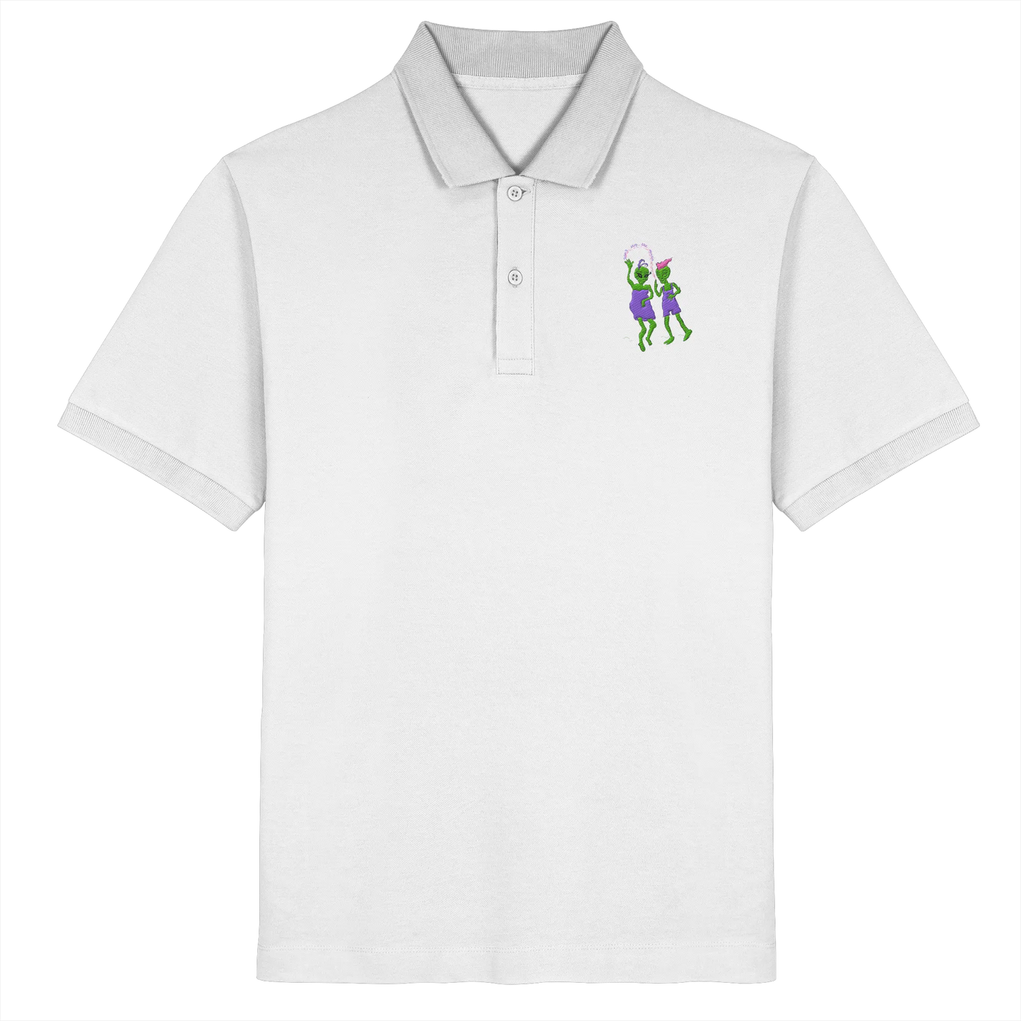 Dancing Aliens Embroidery - Organic Poloshirt (Stick)