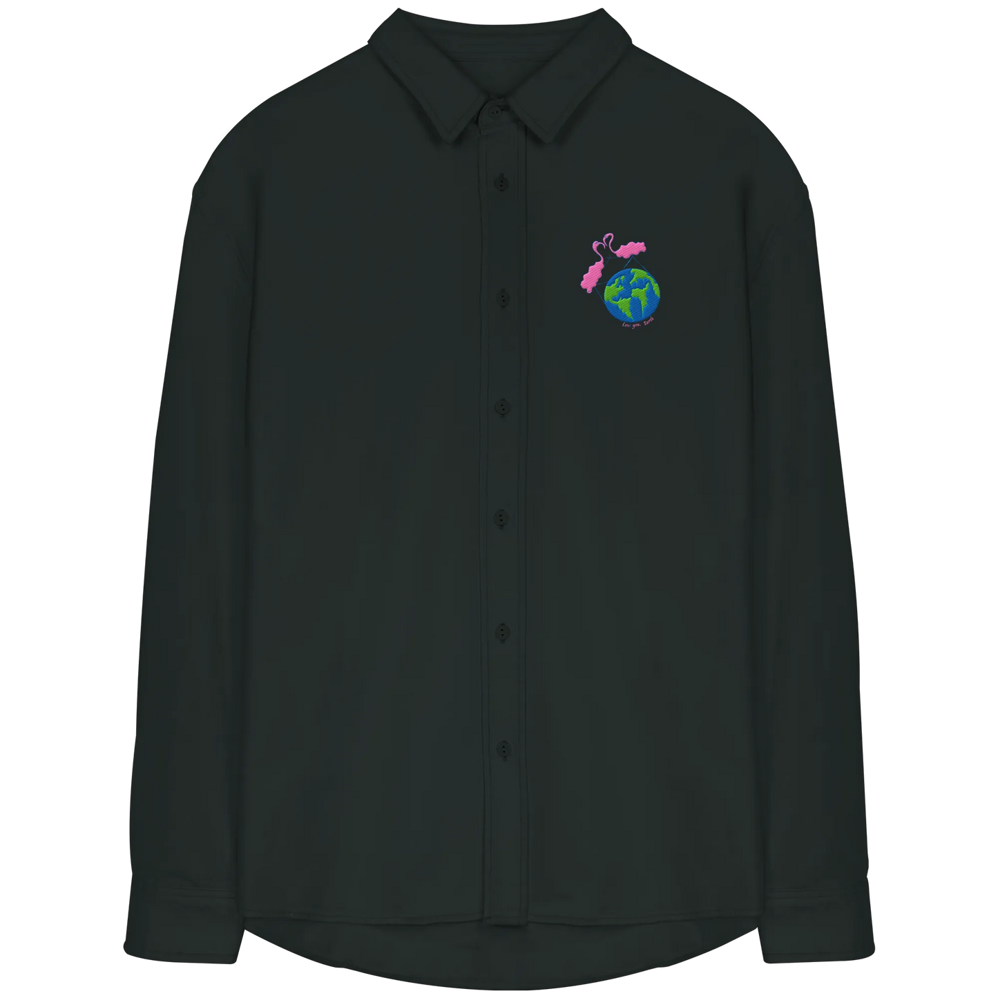Love you Earth/ Embroidery - Organic Relaxed Button-Up Shirt