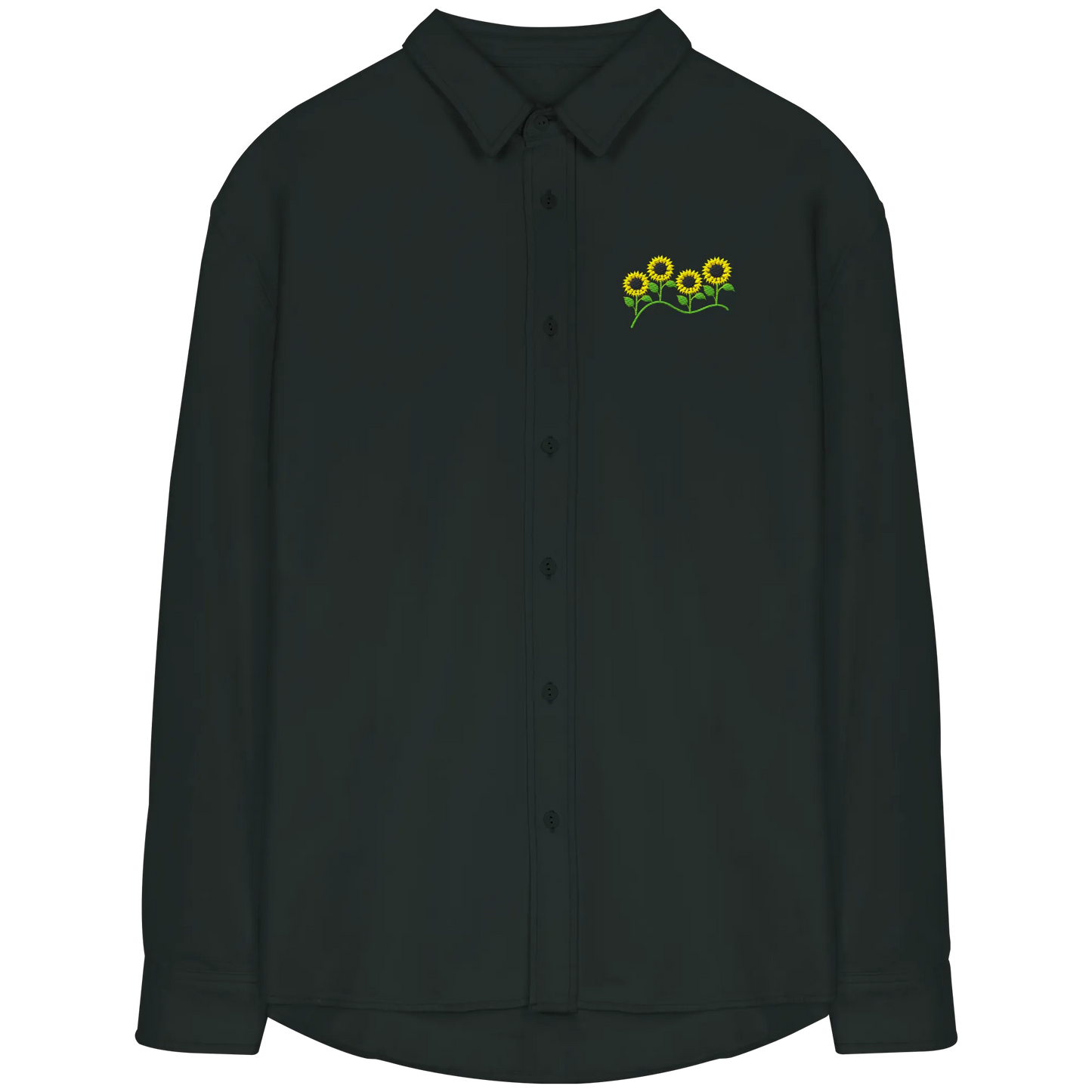 Sunflower Embroidery - Organic Relaxed Button-Up Shirt