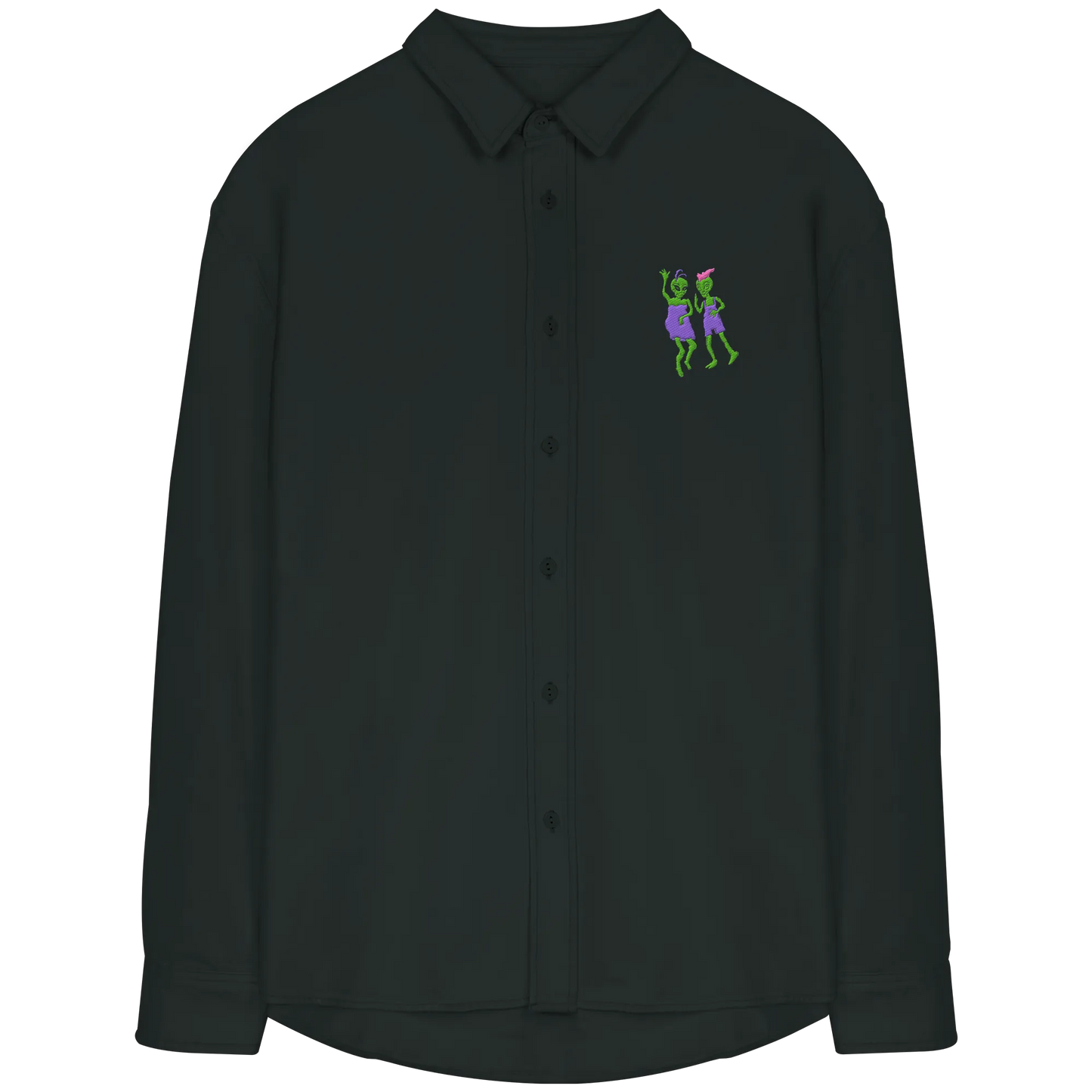 Dancing Aliens Embroidered! - Organic Relaxed Button-Up Shirt
