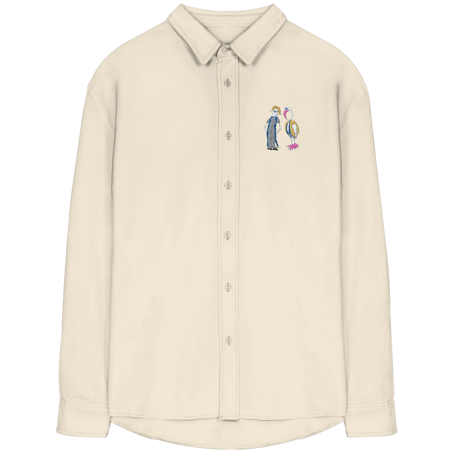 The Boy and the Heron Embroidery - Organic Relaxed Button-Up Shirt