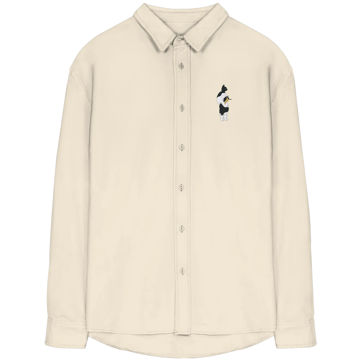 Cat Person Embroidery - Organic Relaxed Button-Up Shirt
