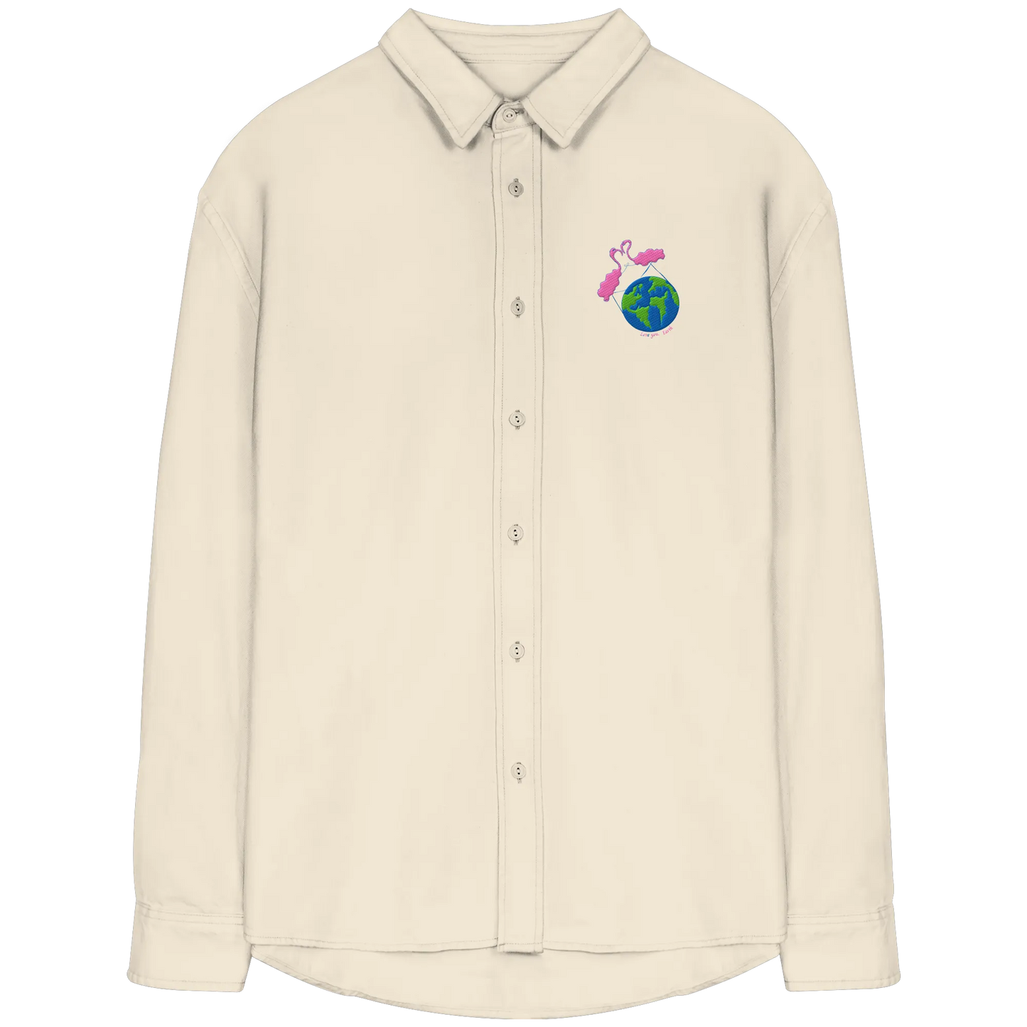 Love you Earth/ Embroidery - Organic Relaxed Button-Up Shirt