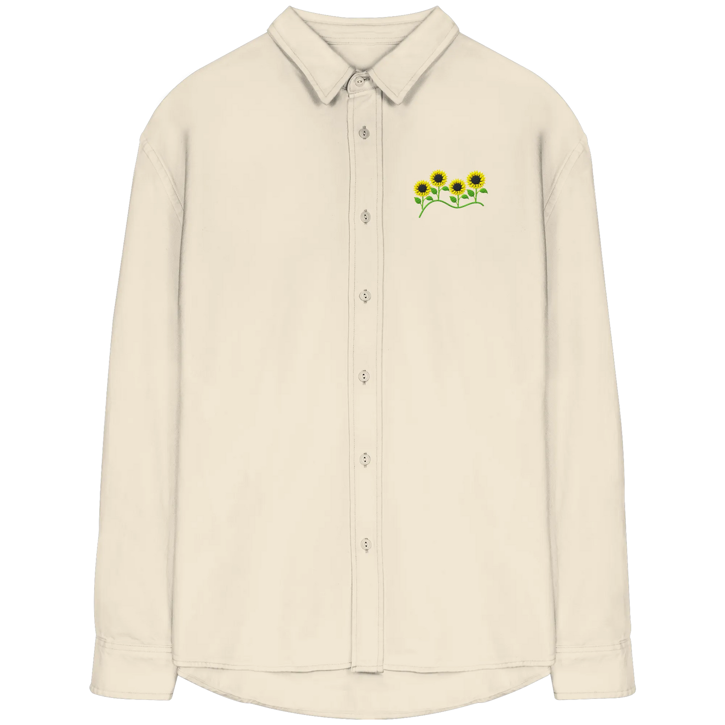 Sunflower Embroidery - Organic Relaxed Button-Up Shirt
