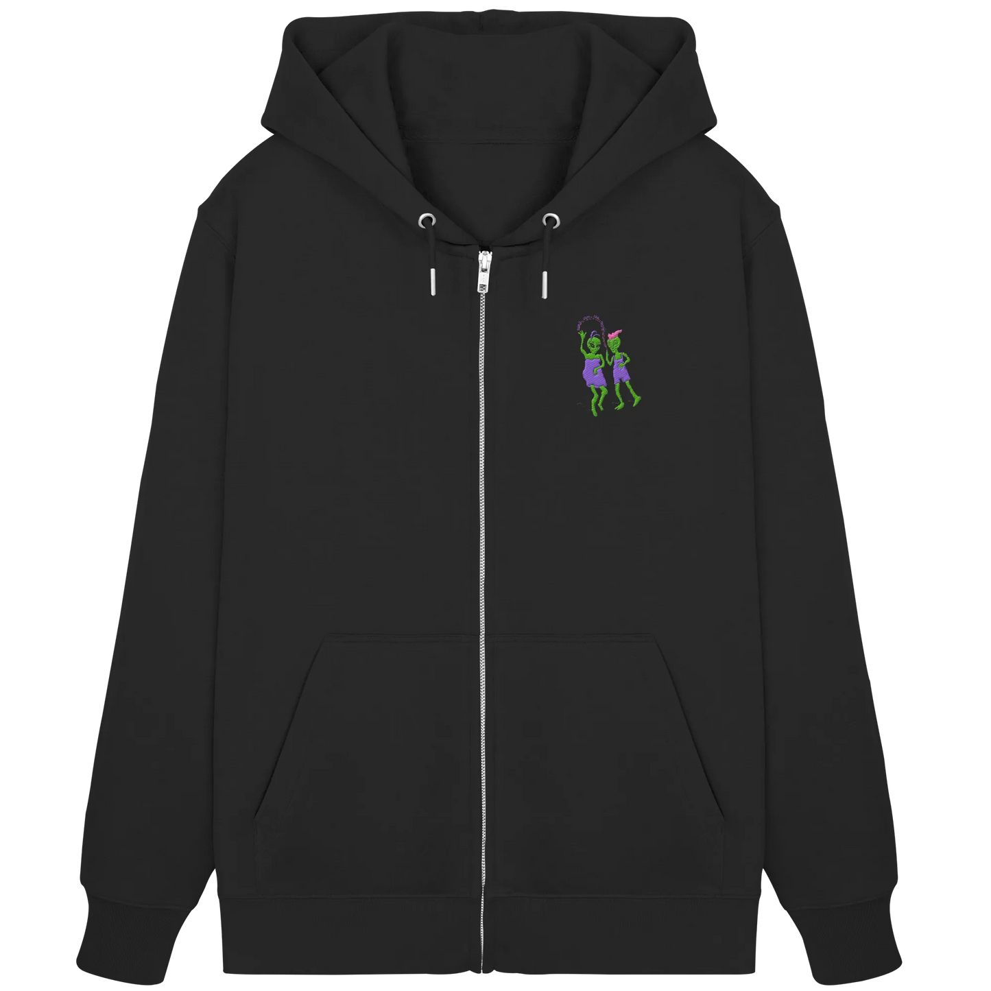 Dancing Aliens Embroidery - Organic Zipper (Stick)