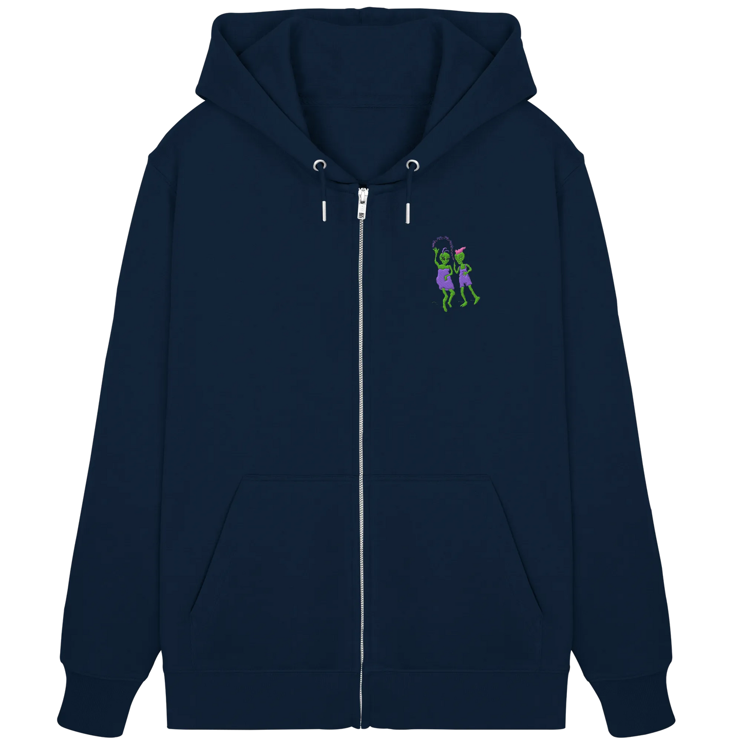 Dancing Aliens Embroidery - Organic Zipper (Stick)