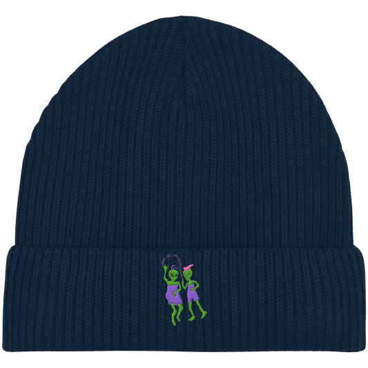 Dancing Aliens Embroidery - Organic Fisherman Beanie