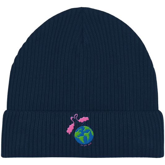Love you Earth/ Embroidery - Organic Fisherman Beanie