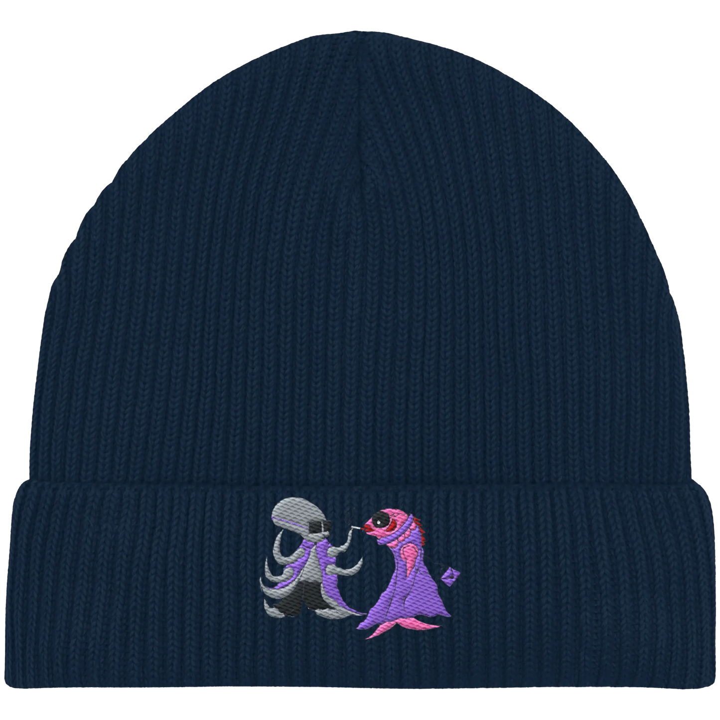 Octopus embroidery - Organic Fisherman Beanie