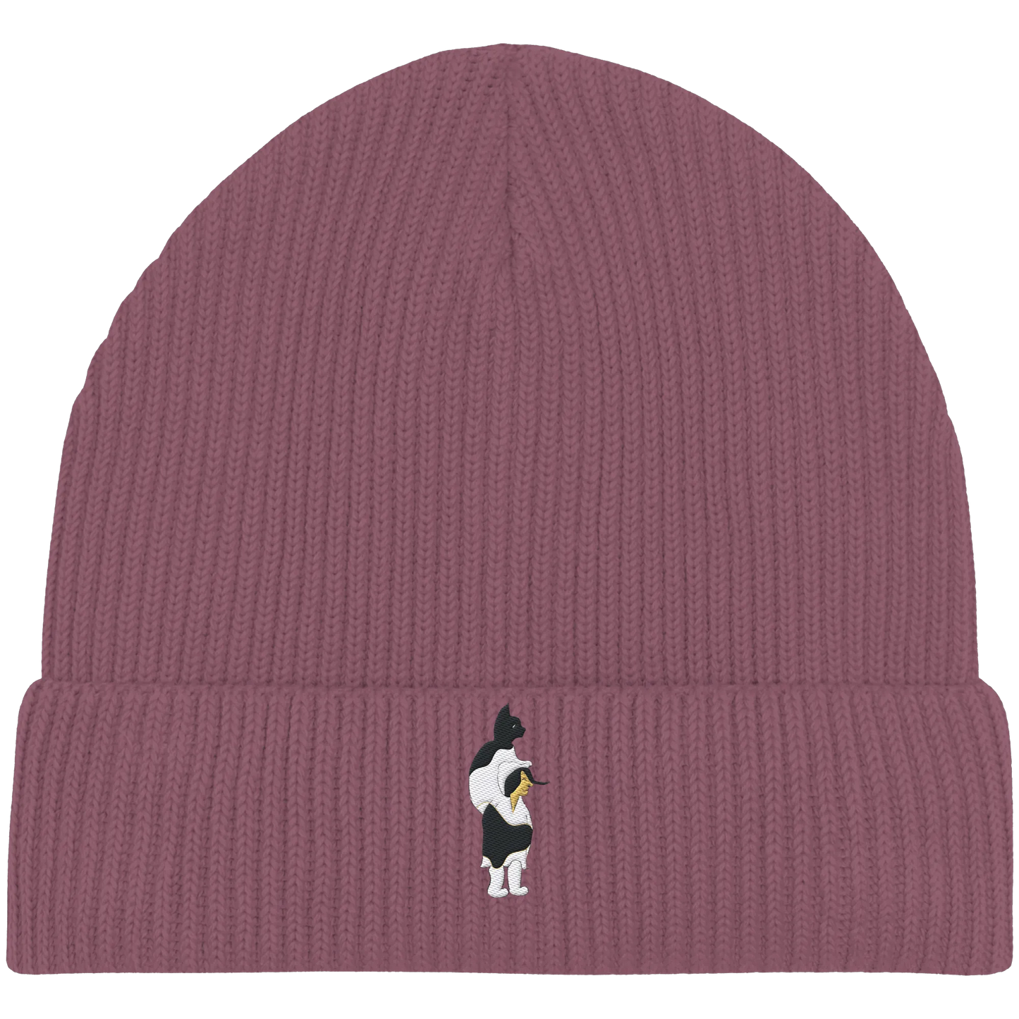 Cat Person Embroidery - Organic Fisherman Beanie