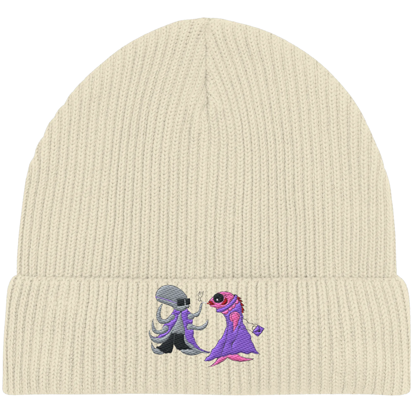 Octopus embroidery - Organic Fisherman Beanie
