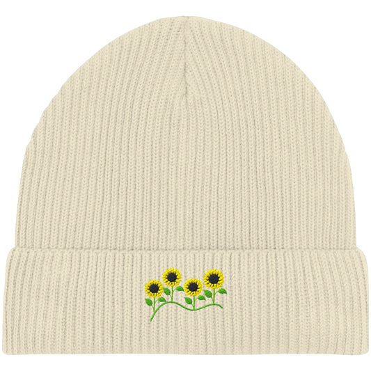 Sunflower Embroidery - Organic Fisherman Beanie