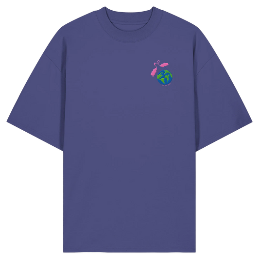 Love you Earth/ Embroidery - Organic Oversize Shirt (Stick)