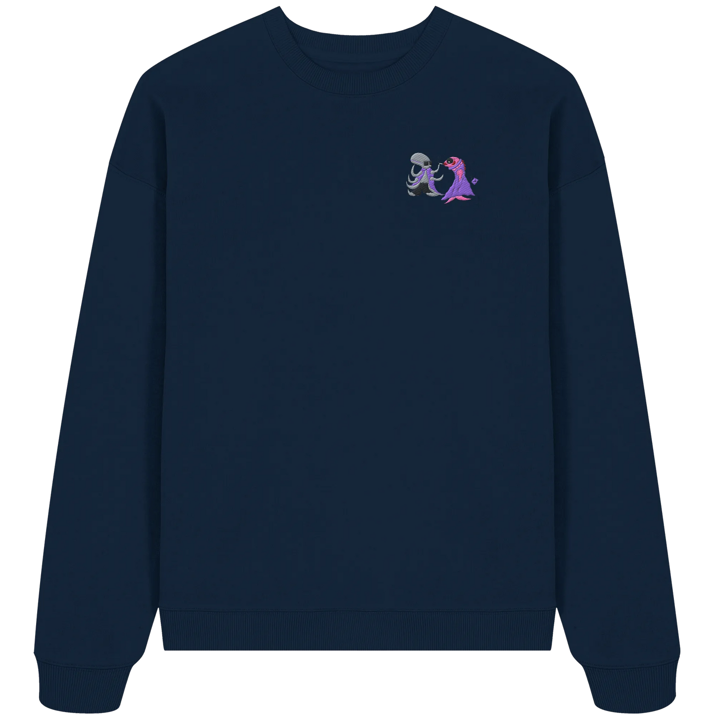 Octo and Fishy embroidery - Organic Oversize Sweatshirt (Stick)