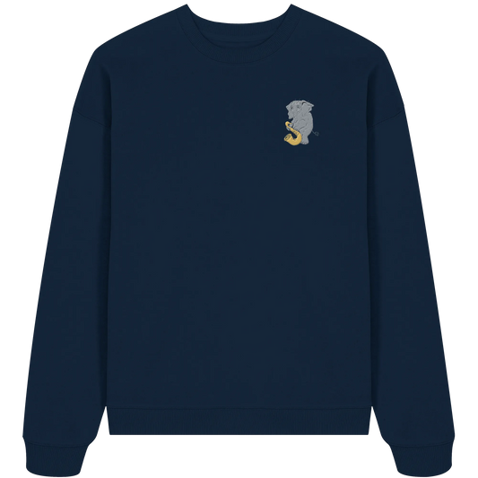 A sad Elephant Embroidery - Organic Oversize Sweatshirt (Stick)