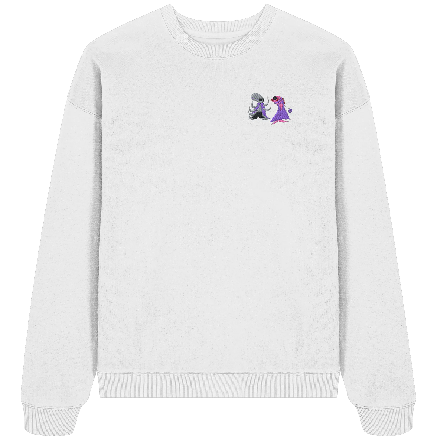 Octo and Fishy embroidery - Organic Oversize Sweatshirt (Stick)