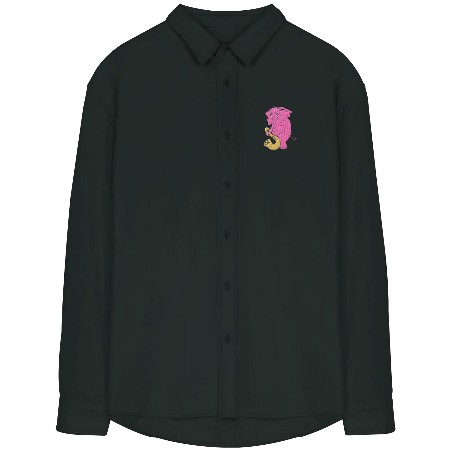 A sad Elephant Embroidery - Organic Relaxed Button-Up Shirt