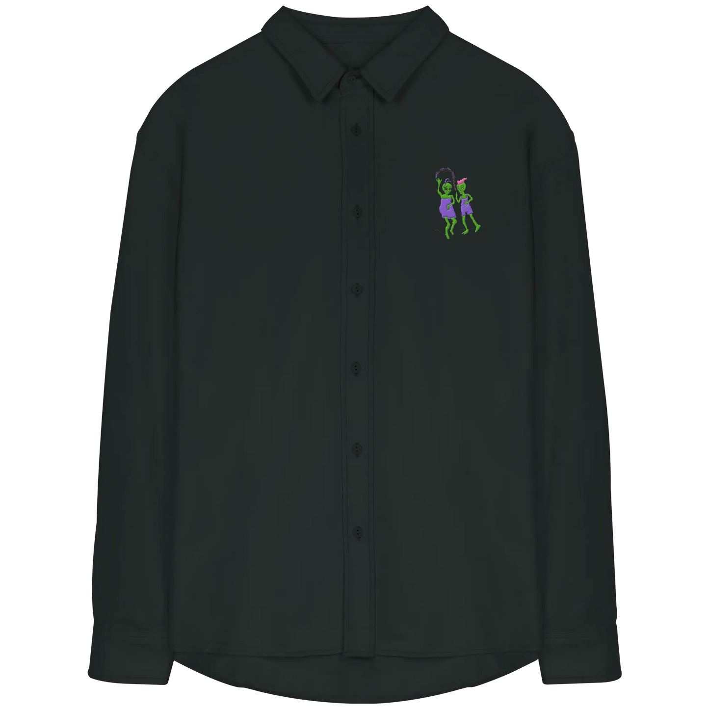 Dancing Aliens Embroidery - Organic Relaxed Button-Up Shirt