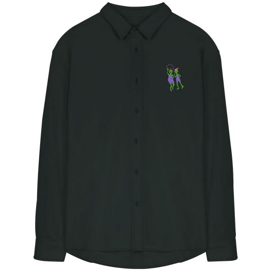 Dancing Aliens Embroidery - Organic Relaxed Button-Up Shirt