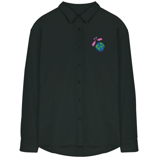 Love you Earth/ Embroidery - Organic Relaxed Button-Up Shirt