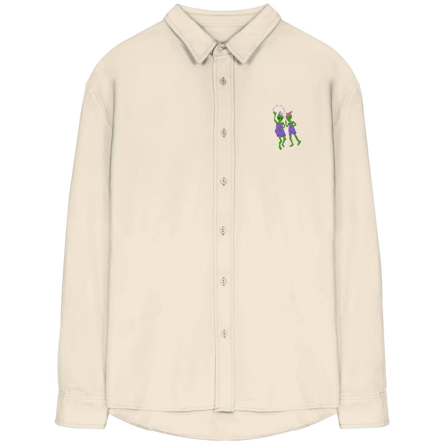 Dancing Aliens Embroidery - Organic Relaxed Button-Up Shirt