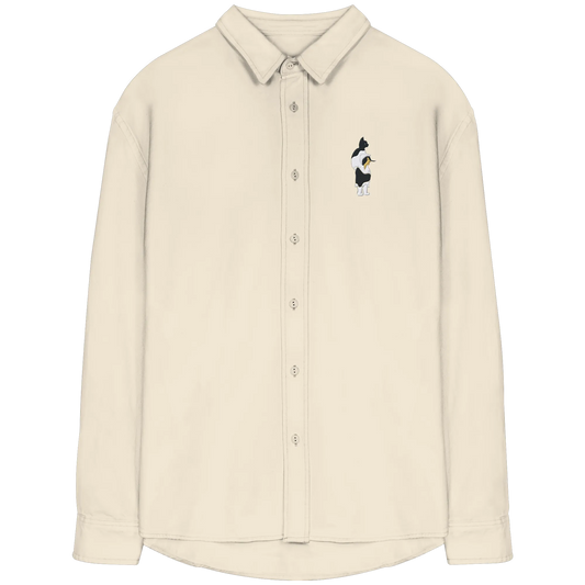 Cat Person Embroidery - Organic Relaxed Button-Up Shirt