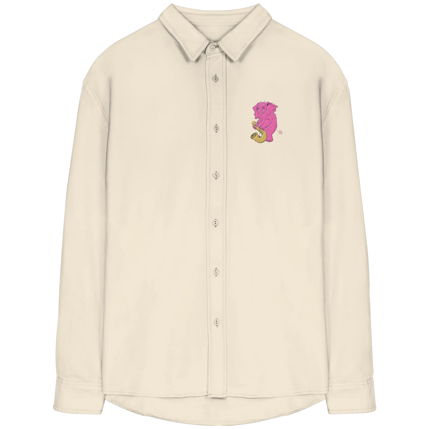A sad Elephant Embroidery - Organic Relaxed Button-Up Shirt