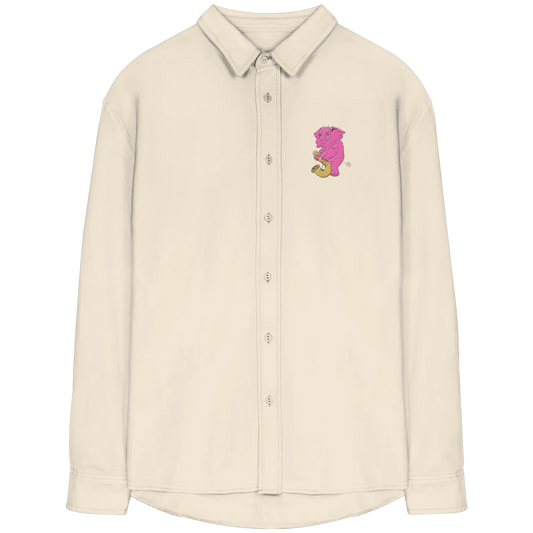 A sad Elephant Embroidery - Organic Relaxed Button-Up Shirt